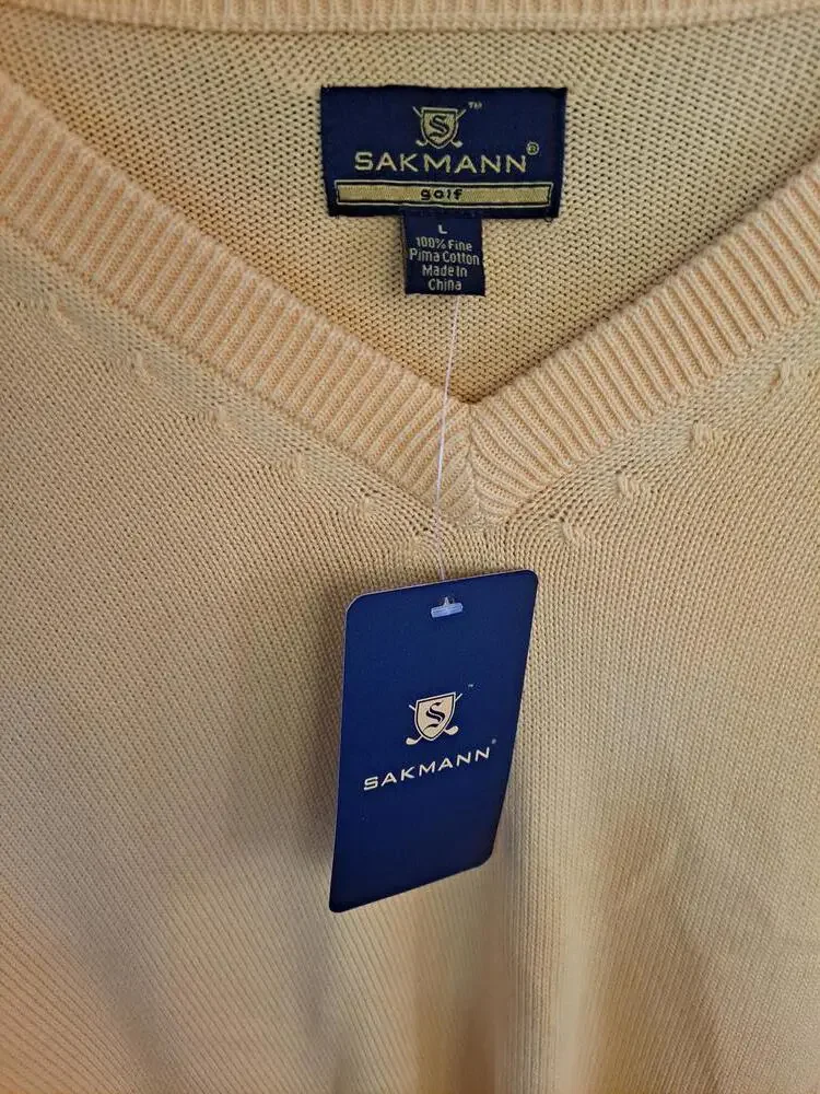 New Sakmann Yellow‎ V Neck Sweater Size Large [A]